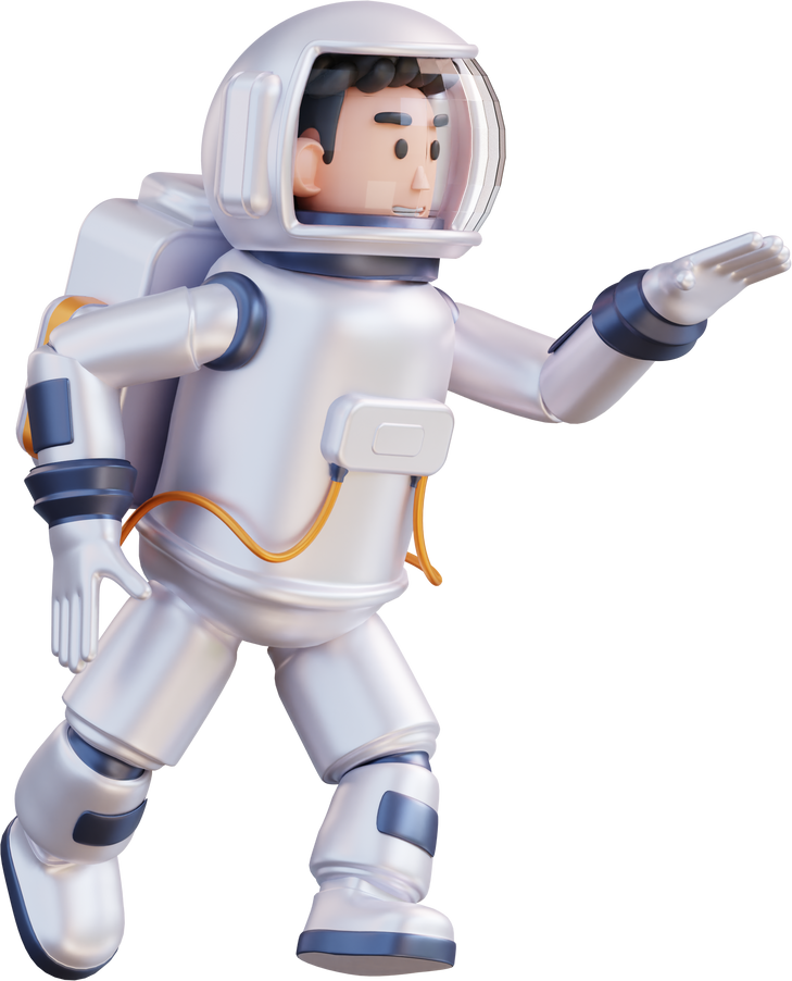 3d illustration of astronaut running in outer space